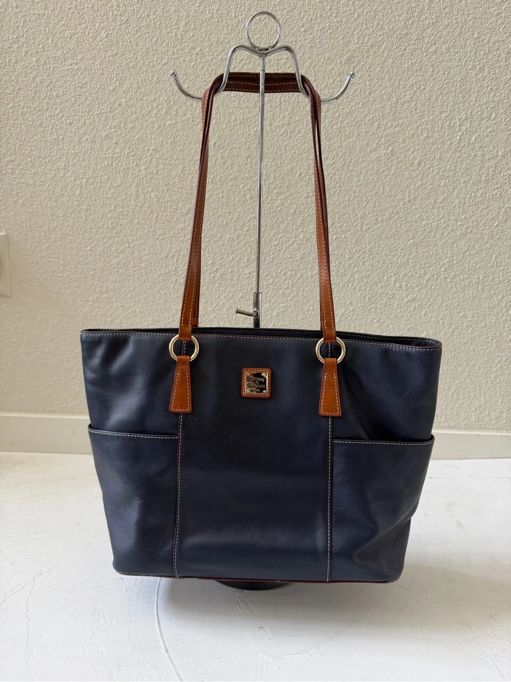 Dooney & Bourke Navy Blue Leather Lexington Shopper Tote Shoulder Bag